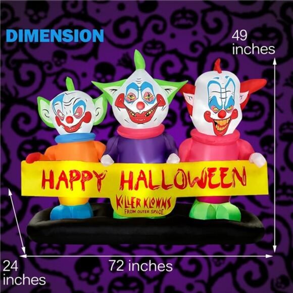 6ft Long Halloween Inflatable Three Killer Clowns Decoration Blow - Picture 2 of 7